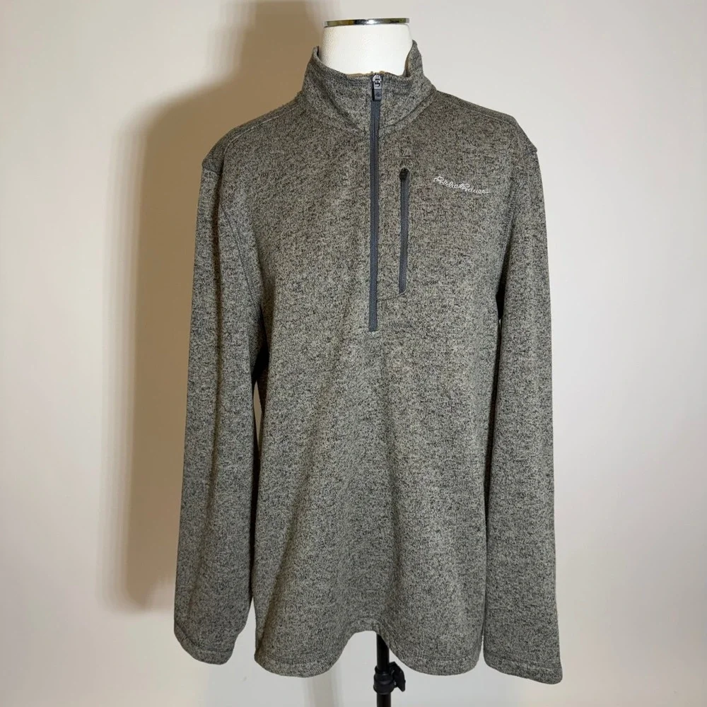 Eddie Bauer Heather Gray Quarter Zip Fleece Pullover Sweater Outdoor Mens Large